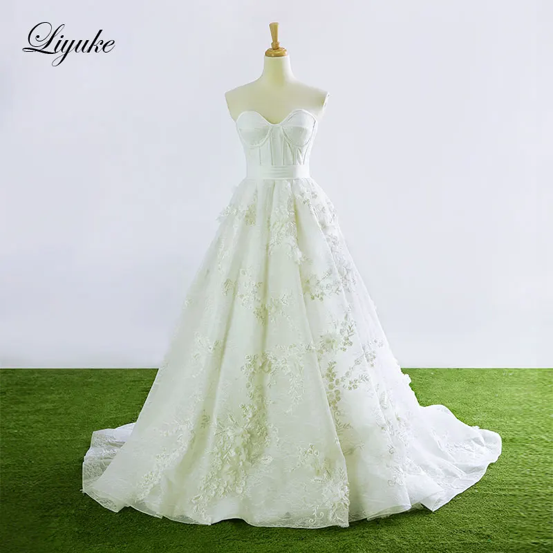 Liyuke-vestidos de noche sin tirantes, corte en A, flores personalizadas florales, recién llegado, vestido Formal naranja hasta el suelo, Reina elegante