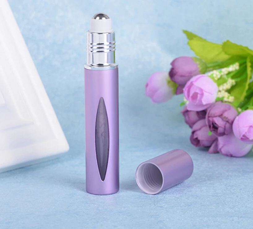 100pcs 10ml Aluminum Refillable Perfume Roll On Bottle,Glass Essential Oil Bottle lin2905