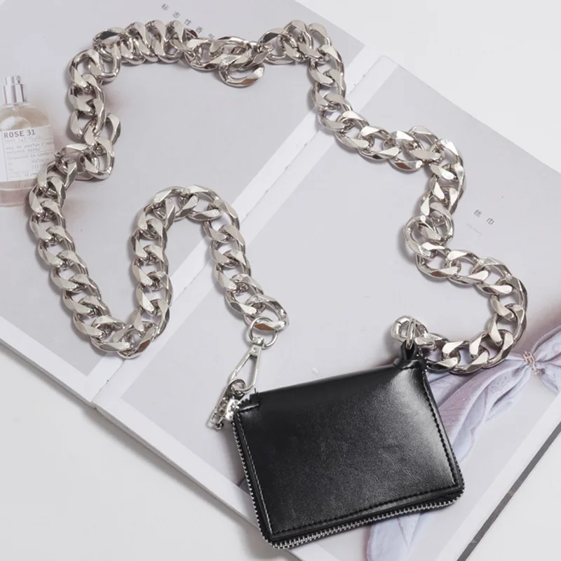 Fashion 2020 New Women Pu Leather Mini-bag Chain Split Joint Personality Thick chain Waist Bags accesorios mujer