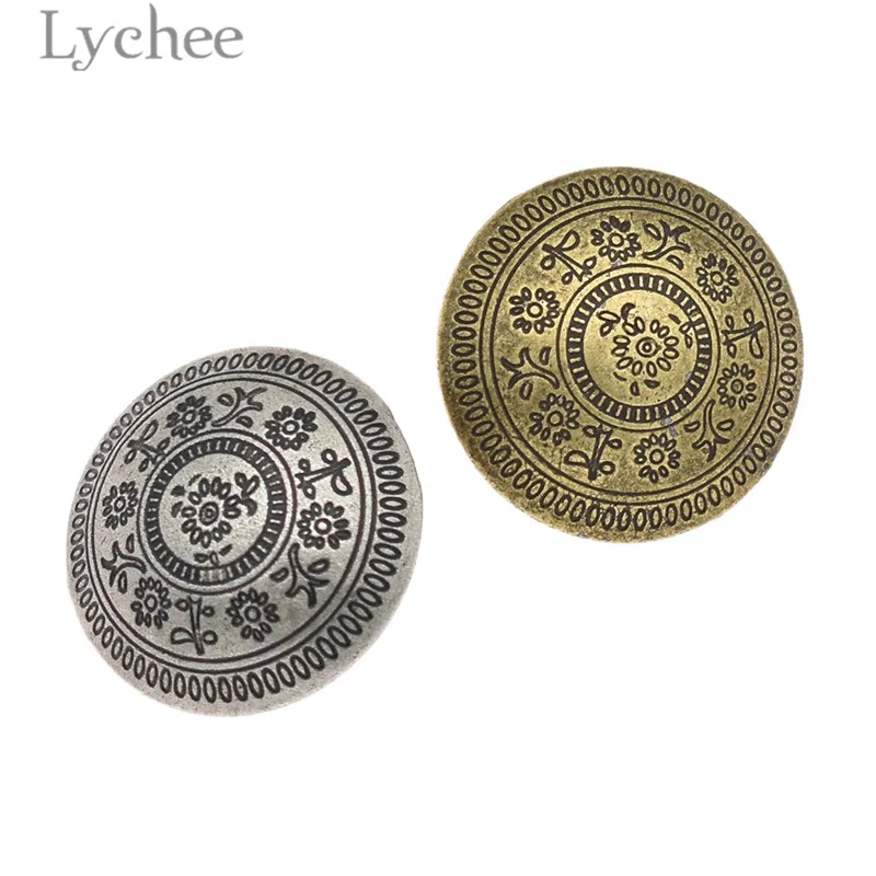 Lychee Life 10pcs Vintage Flower Carved Metal Buttons Retro Round Button DIY Sewing Supplies Accessories for Garments