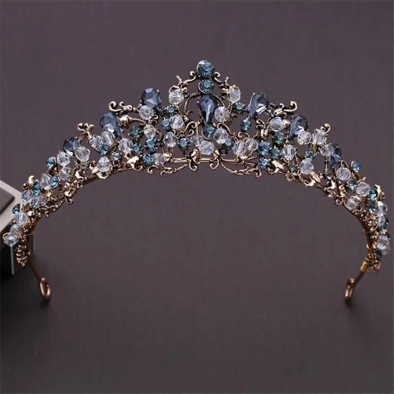 DIEZI Baroque Black Crystal Beads Bridal Tiaras Crown Rhinestone Diadem Pageant Veil Tiara Headbands Wedding Hair Accessories