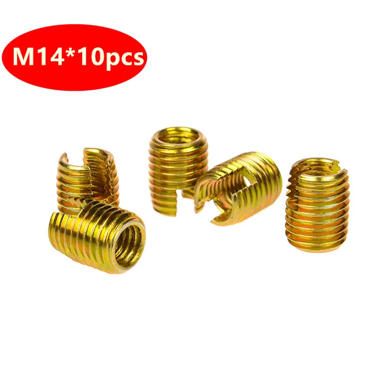 10pcs M14 Self Tapping Thread Insert Screw Bushing, M14*2*24mm 302 Slotted Type Wire Thread Repair Insert Steel with Zinc