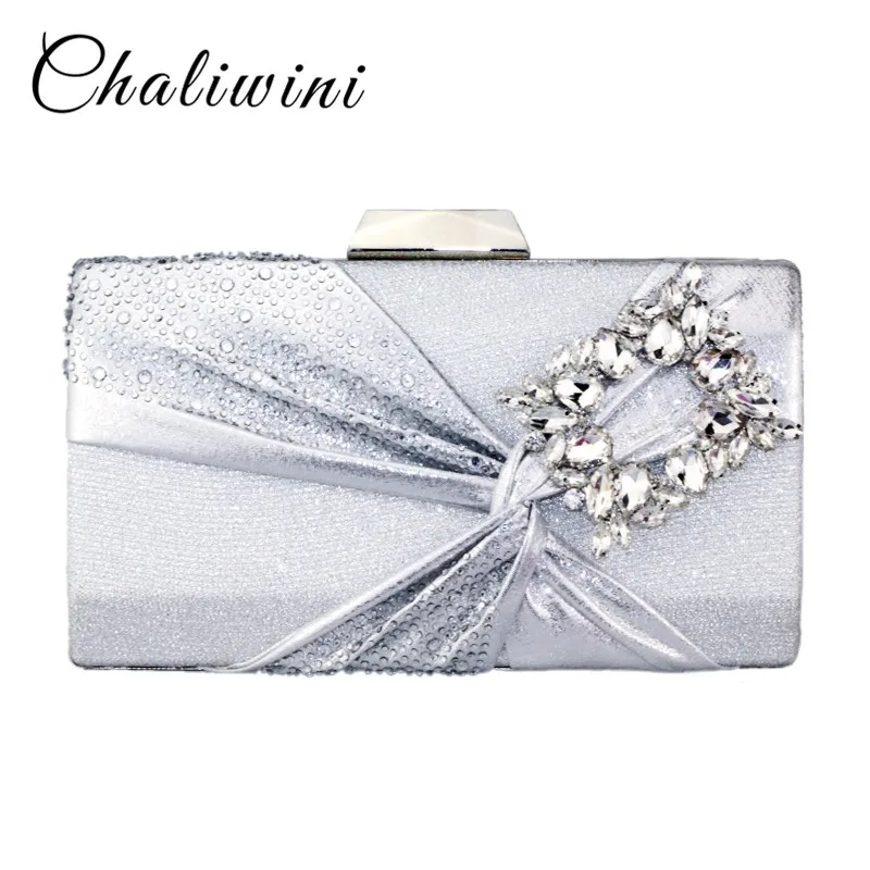 Chaliwini New arrival women Small square package with blue Gem stone and diamend Floral pattern lady purse day clutches bag