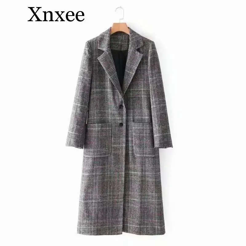 

Xnxee Vintage European 2019 New Autumn Loose Trench Coat Women Tops Plaid Single Breasted Casual Long Windbreaker Femme Clothe