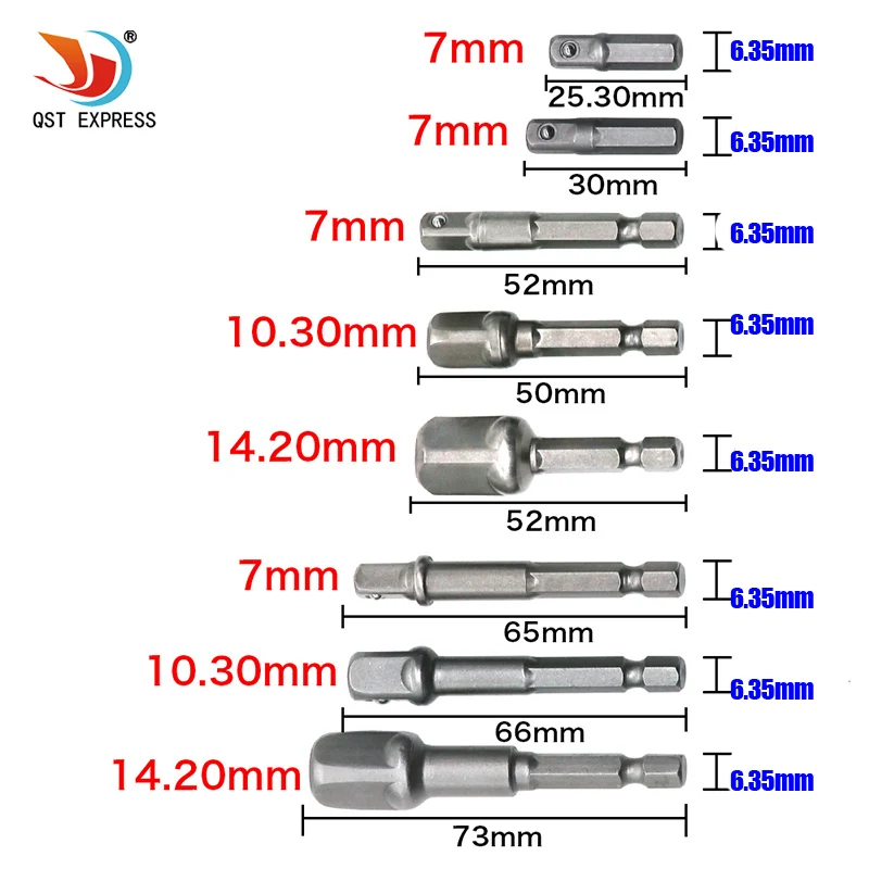 محول طاقة بمقبس فولاذي فاناديوم كروم ، 8 مقاسات ، مجموعة ساق سداسية إلى 1/4 "3/8" 1/2 "لقم ثقب التمديد
