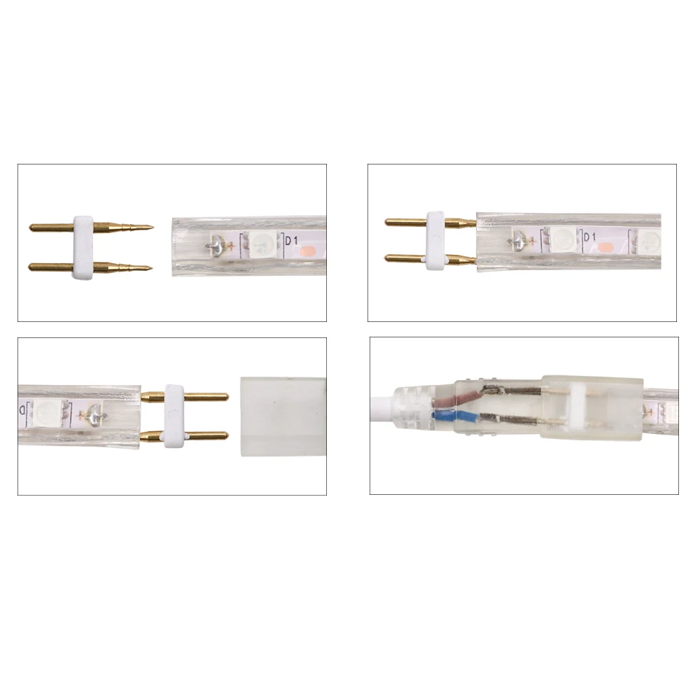 220V EU plug Connection Cable for 6mm 8mm 10mm 12mm 15mm PCB 2835 5050 Led Strip Power Adapter Plug White Wire