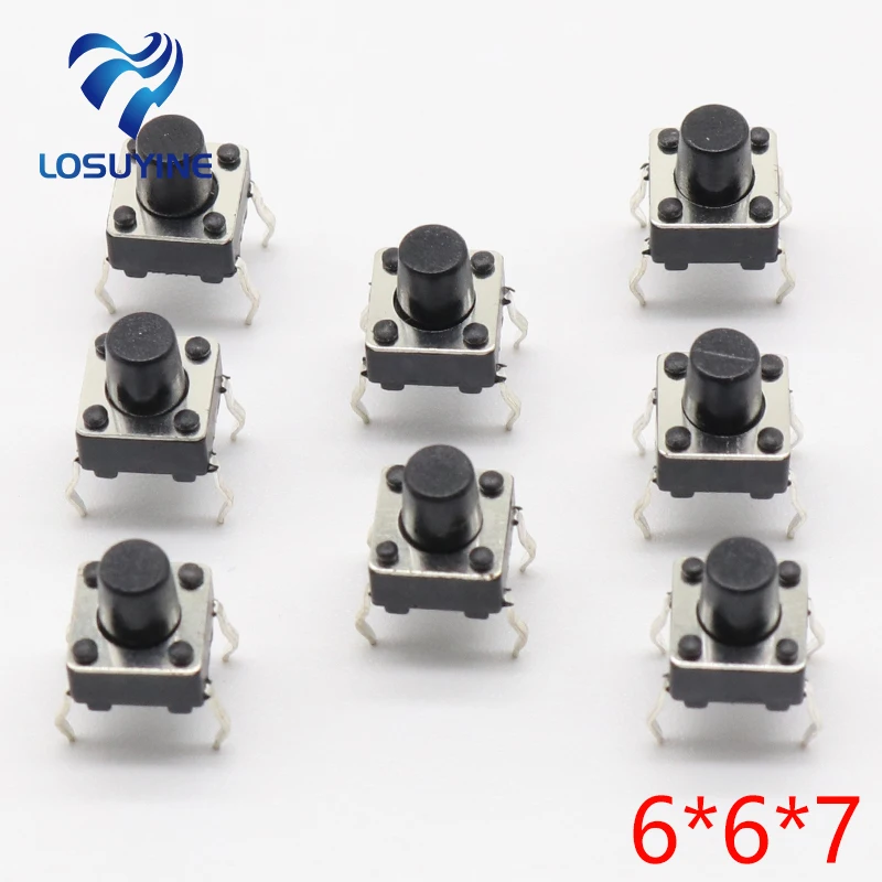 50pcs/lot 6x6x7MM 4PIN G92 Tactile Tact Push Button Micro Switch Direct Self-Reset DIP Top Copper