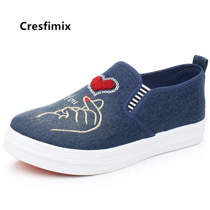 Zapatos De Mujer Women Cute Light Weight Demin Flat Platform Shoes Lady Fashion Sweet Slip on Shoes Teenager Casual Shoes E5286