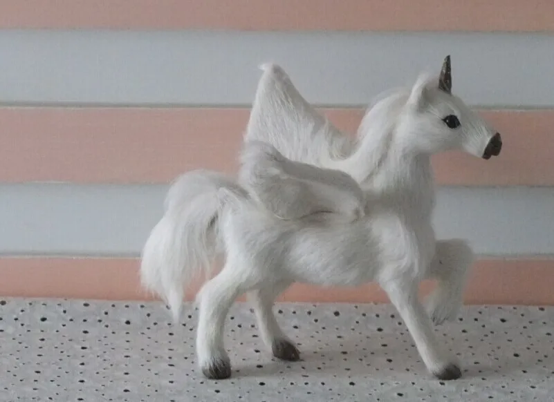 

16x15cm white unicorn with wings horse model toy polyethylene&furs Resin handicraft,props gift decoration A527