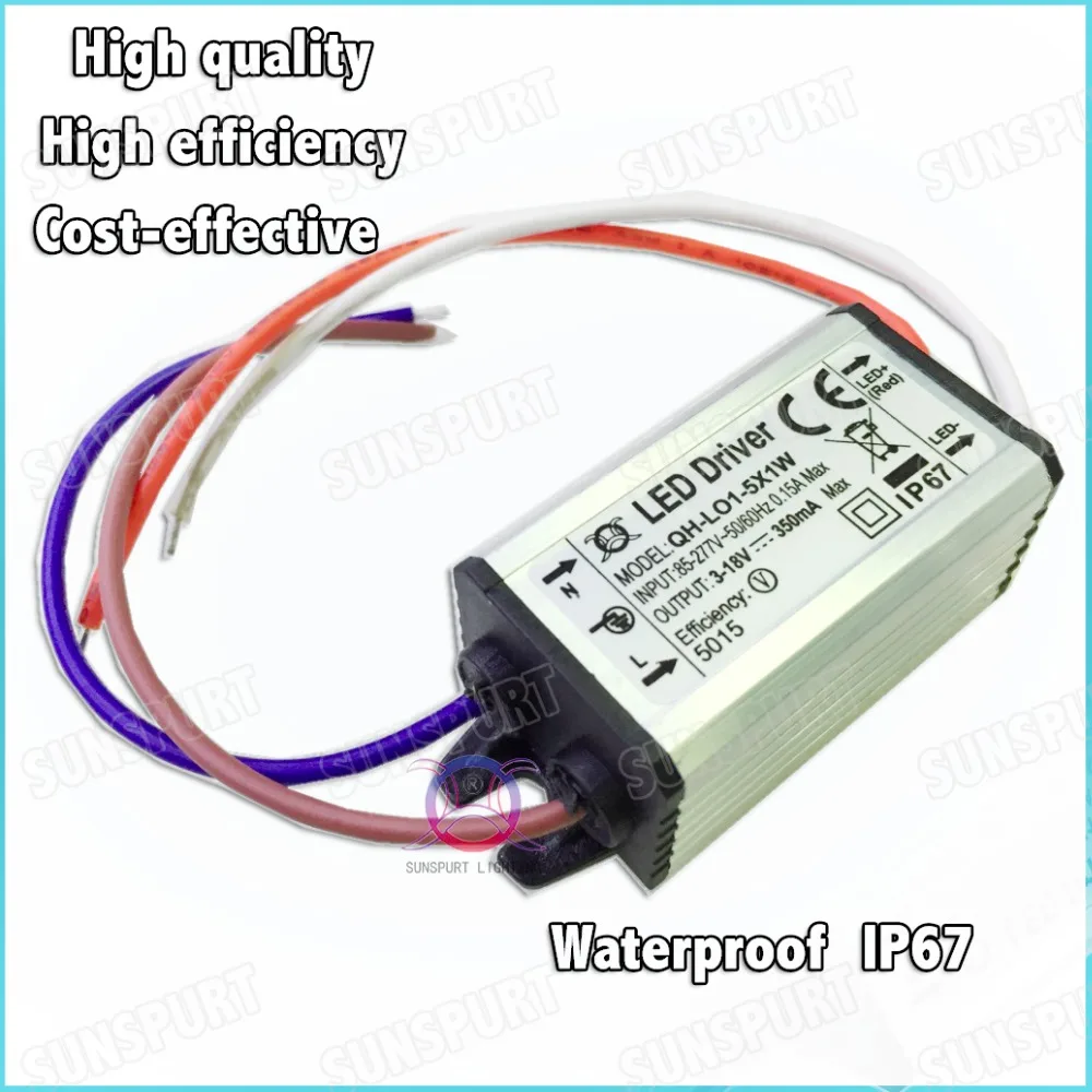 5Pcs Waterproof IP67 Isolation 5W AC85-277V LED Driver 1-5x1W 300MA DC2-17V Constant Current LED Power Panel light Free Shipping