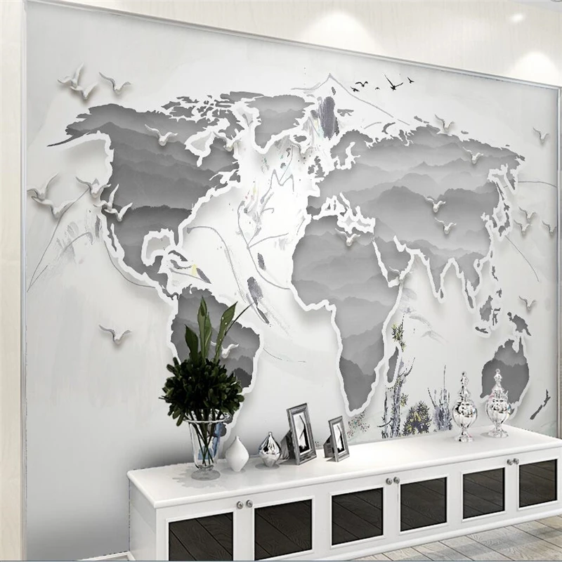 

wellyu papier peint wallpaper for walls 3 d Custom wallpaper New Chinese abstract ink world map TV sofa background wall