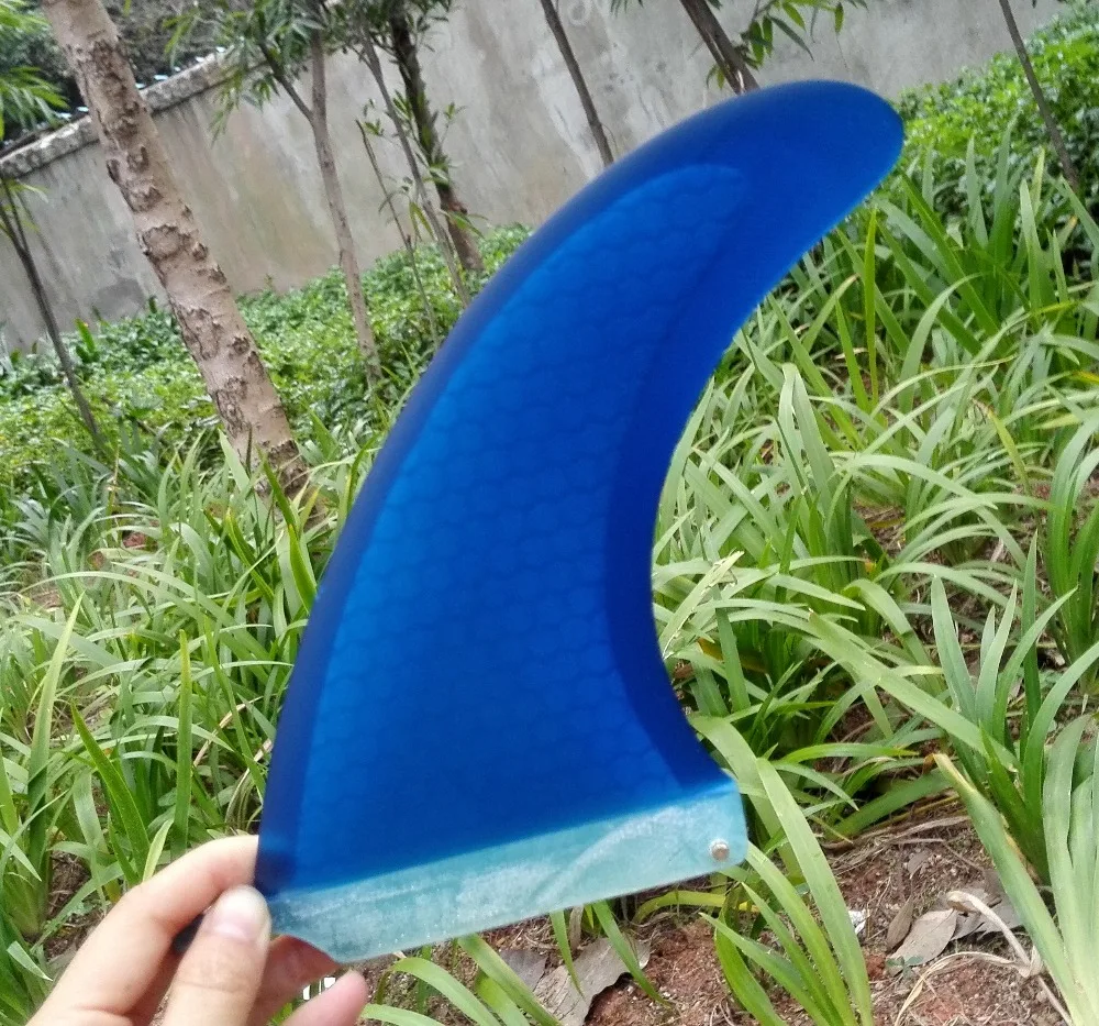 Blue Fiberglass honey comb 7 inch surf board fin 6\'\' 7 \'\' single US base top quality surf fins longboard center fin