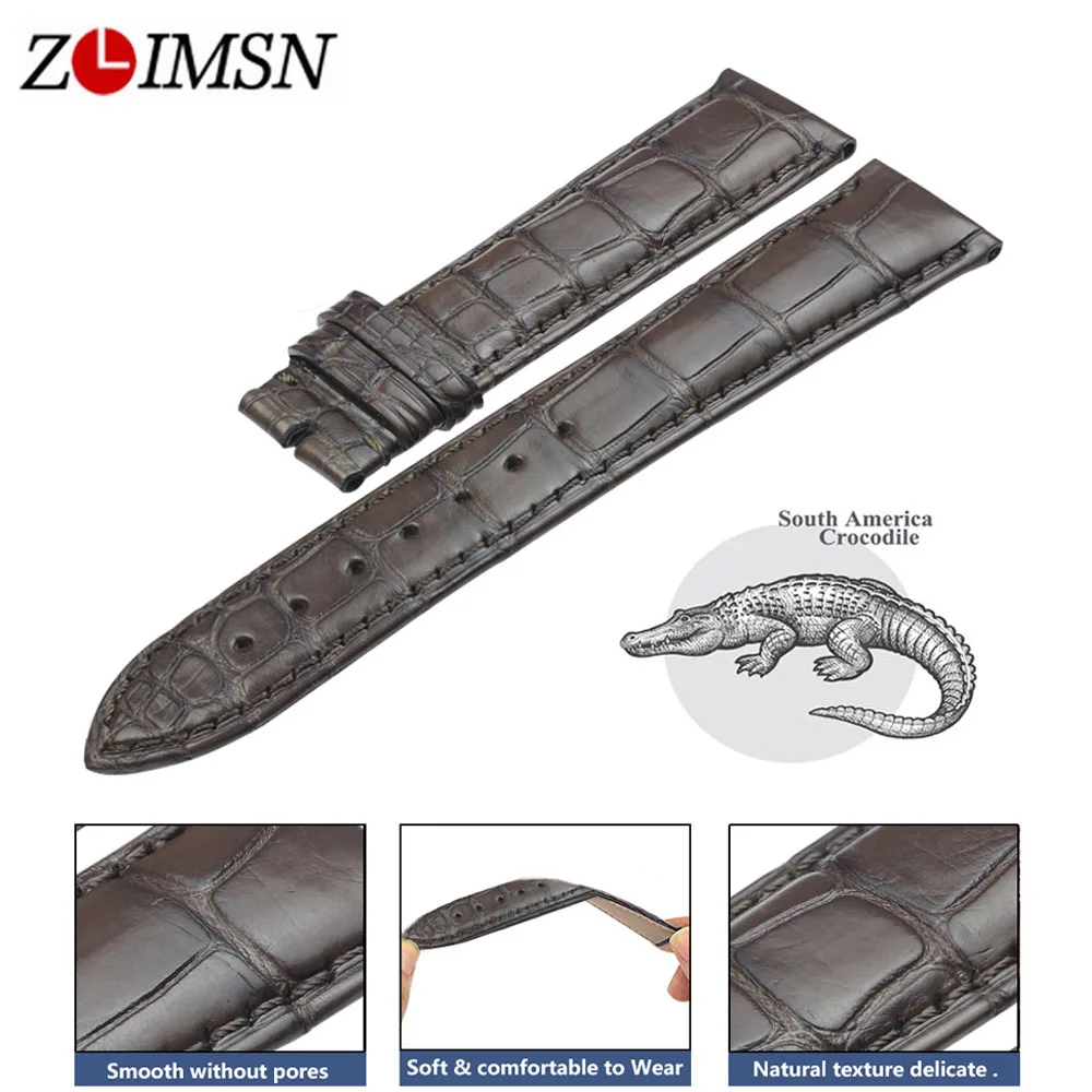 ZLIMSN Brown Crocodile Leather Strap Fashion Circle Pattern Hand-Stitched Custom Luxury Comfortable Men and Women Strap 12-26mm