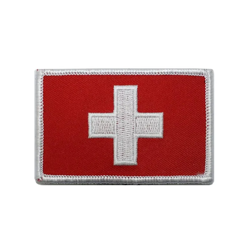 Parche bordado 3D de la bandera de Suiza, rojo, blanco, coser en la ropa, brazalete, mochila, pegatina, aplique DIY, 8CM X 5CM