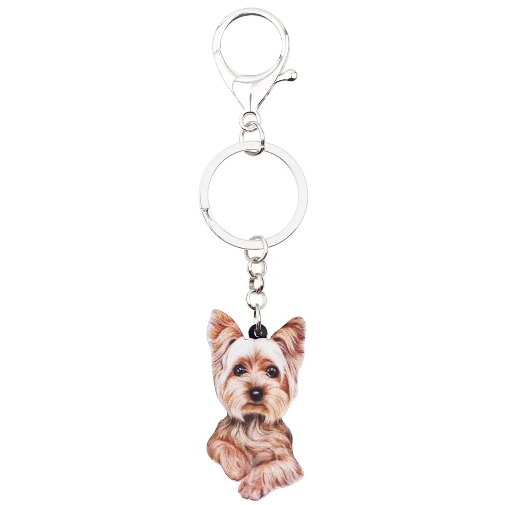 WEVENI Acrylic Anime Cute Yorkshire Terrier Dog Key Chains Keychain Women Girl Female Holder Car Charms Animal Jewelry 2018