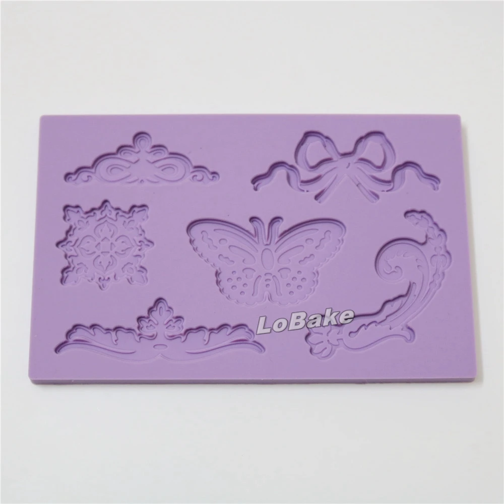 Brand new 15*9cm 6 cavities different beautiful flowers and butterfly shape silicone fondant cake decor mold confeitaria tool