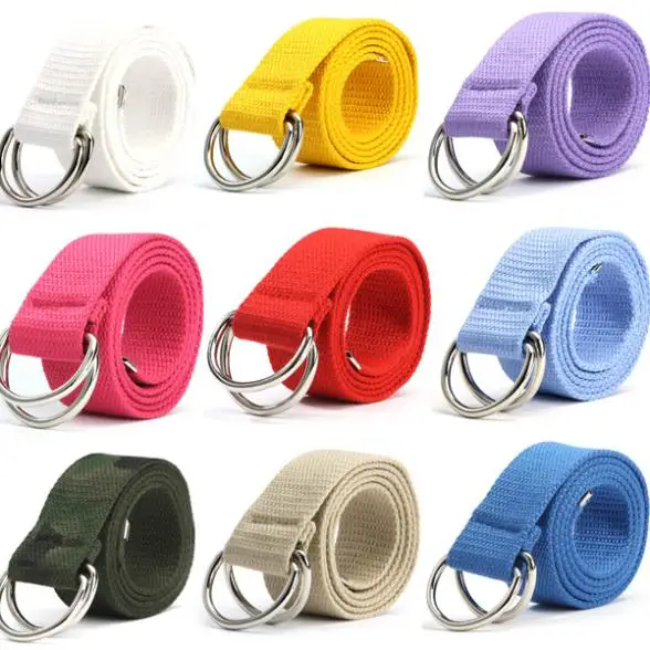 New 10 Colors Women Men Canvas Waist Belts Double Rings Buckle Waistband Strap Belts W3