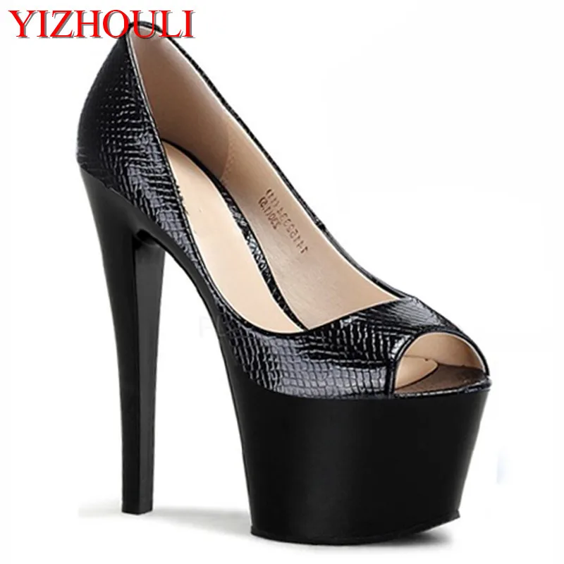 

Party platform performance open toe high heels, 17 cm high sexy model stage runway single shoes