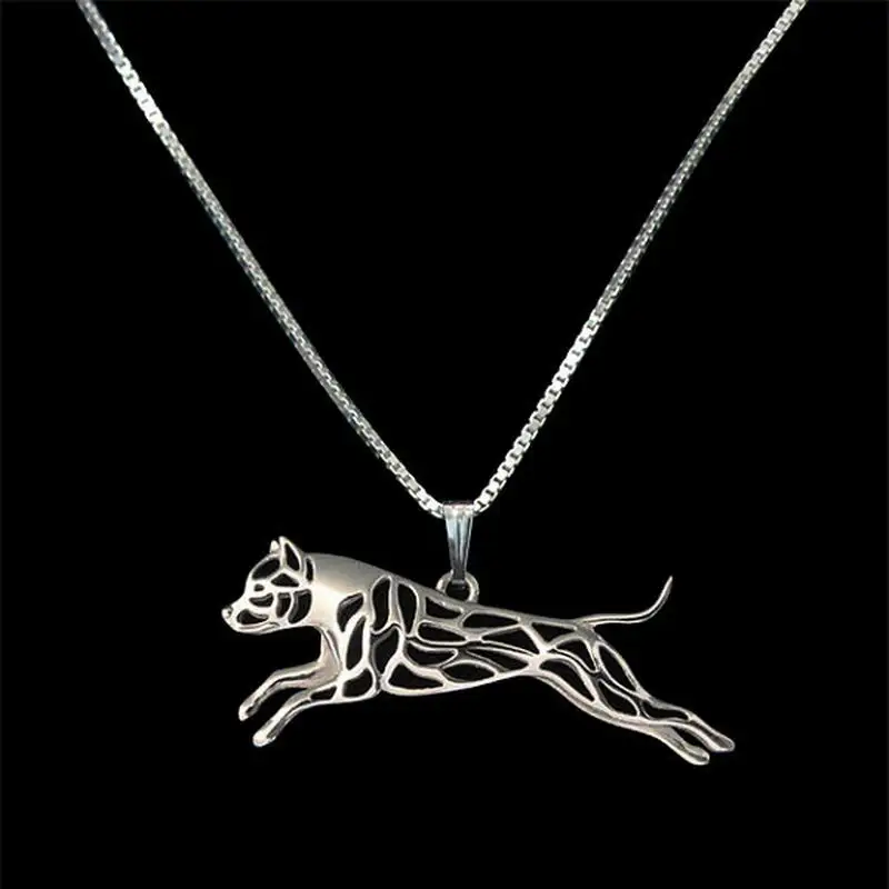 Jewelry Leaping American Staffordshire Terrier Pitbull Necklaces Lovers Metal Pendant Necklaces Drop Shipping