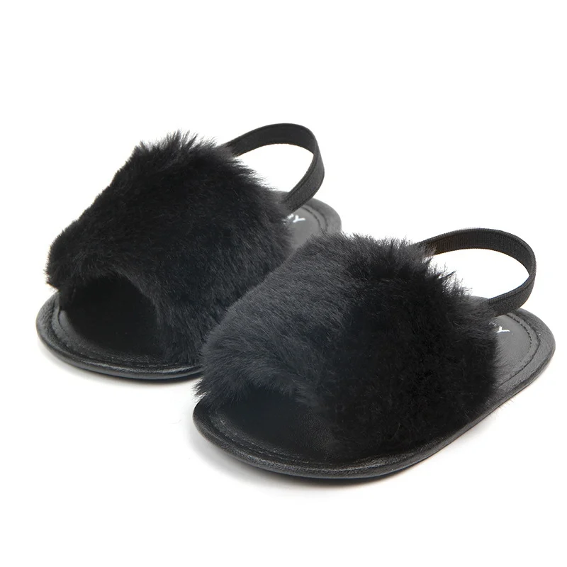 Summer Soft Hair Style Classic Baby Girl Slipper Sandals Breathable Baby Fur Shoes Simple Elastic Sandals Princess Baby