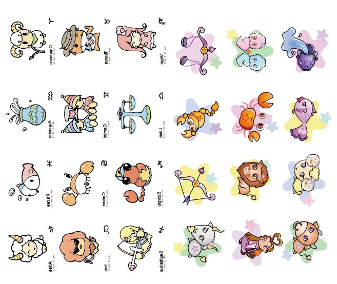 

Wholesale New Removable Waterproof Temporary Tattoo SC Serial The Zodiac Cartoon Arm Body Leg Shoulder Onetime Tatuajes 1000pcs