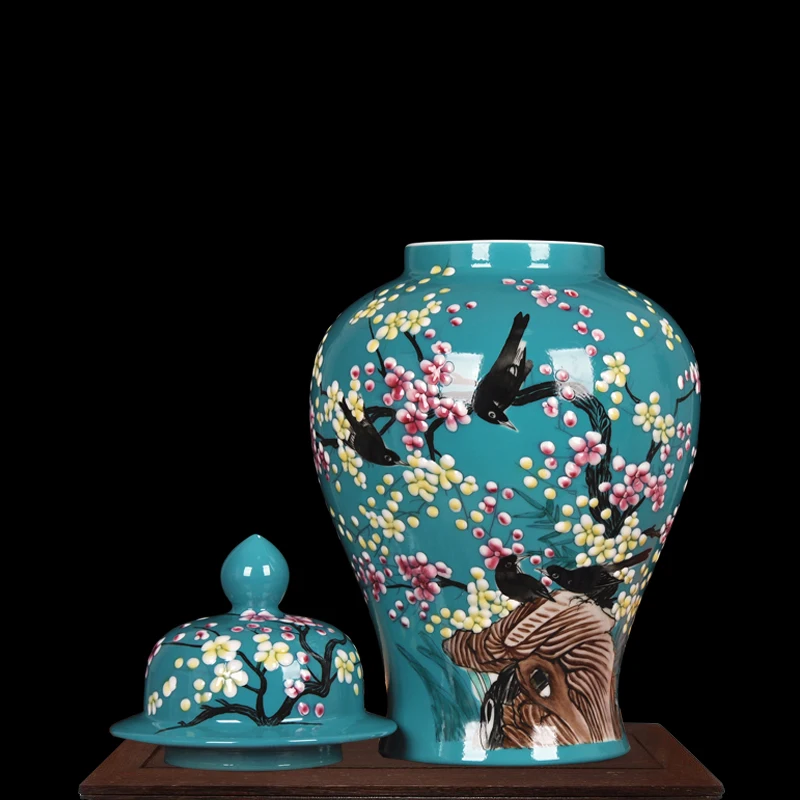 Jingdezhen Ceramics jar Pastel Hand-painted Flowers And Birds temple Jar Living Room Home Decoration Handicrafts porcelain jar