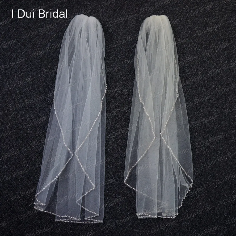 Da sposa Velo Da Sposa con la Perla In Rilievo Uno Strato Accessorio Dei Capelli Con Il Pettine Bianco Avorio Tulle