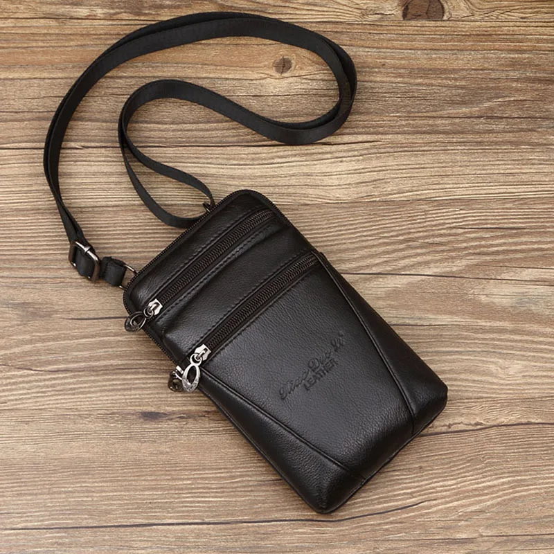 Genuine Leather Men\'s Shoulder Bags Small Square High Quality Multi-Function Messenger Bag Retro Business Office Mobile Phone St
