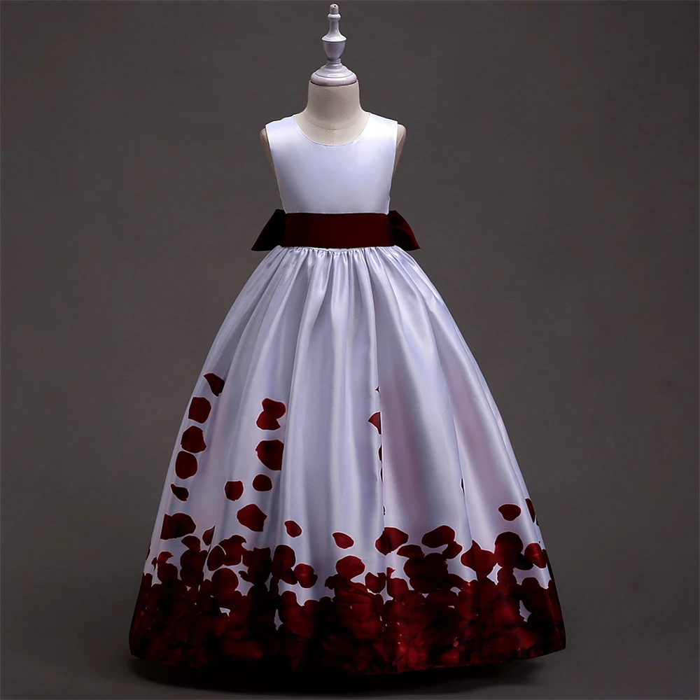 Children Elegant Wedding Costume for Girls Embroidery Princess Ball Gown Big Girls Bow Sleeveless Robe Fille Children Vestidos