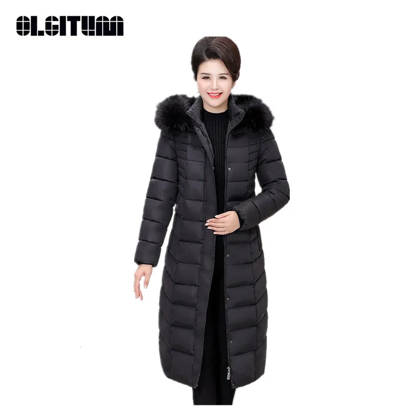 

New 2020 Hot Sale Middle-Aged Elderly Long Jacket Warm Winter Coat Thicken Mother Fitted Women Cotton Outcoat