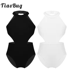 TiaoBug Girls Halter Hollow Waist Ballet Leotards Dance Wear Kids Gymnastics Leotard Bodysuit Child Practice Stage Dance Costume