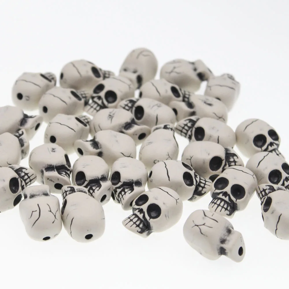 2018 New 25Pcs White Acrylic Halloween Gothic Skeleton Skull Beads 15X25mm For Jewelry Making