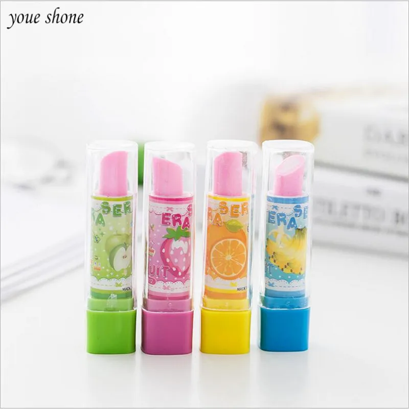 1Pcs/lot Korean Stationery Eraser Lipstick Modeling Rubber Cute Style Pupils Stationery Erasers Office School Supplies