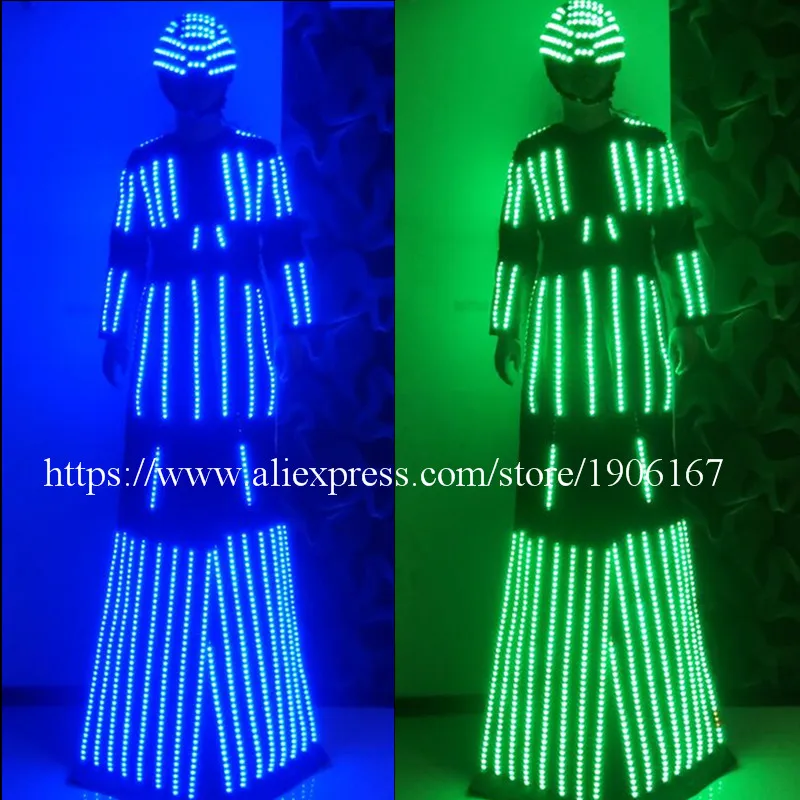 COOL LED Luminous Stilt Women Robot Suit With LED Helmet Growing LED Light  Kryoman Robot Stilt Costume Clothes For Women