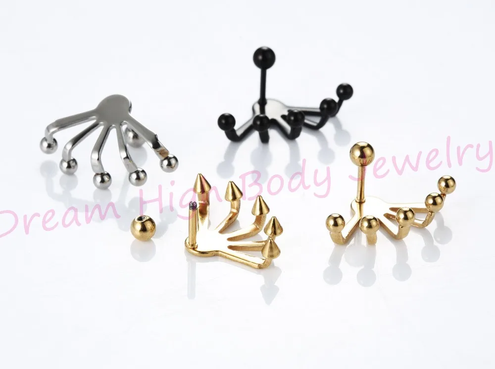 Newest EAR CARTILAGE STUD EARRING Claw connection Siamese Earring  316l Stainless Steel Black Gold Color Ball Cone Rock Cool