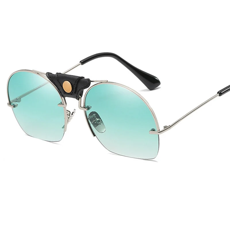 ALOZ MCC Semi-Rimless Round Sunglasses Women Brand Designer Oversized Fashion Sun Glasses for Female Oculos UV400 Q586