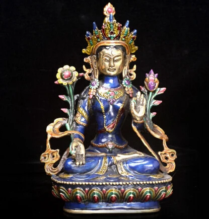 

Copper Brass CHINESE crafts Asian Exquisite Chinese Old Cloisonne Tibetan Buddhism white Tara Statue