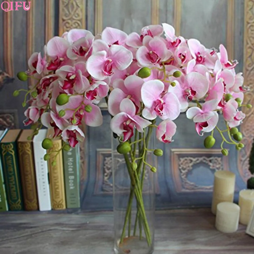 QIFU Artificial Flowers Real Touch Artificial Moth Orchid Butterfly Orchid for new House Home Wedding Festival Decoration