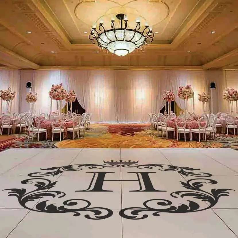 Wedding Floor Vinyl Decals Personalized Initial Letter Wall Sticker Wedding Monogram With Crown Removable Vinyl Murals AZ433