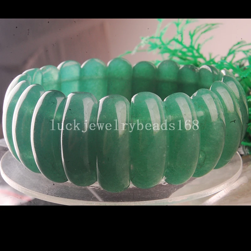 Fashion Jewelry Beautiful Green Jaspe Half Moon Stretch Bracelet 7