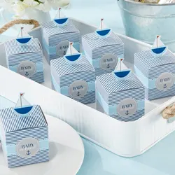 100Pcs/lot Adorable Baby on Board! Sailboat Baby Favor Boxes For baby birthday Gift and baby shower favors and baby candy box