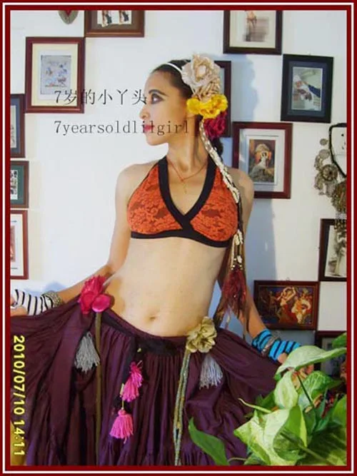 Sujetador de encaje Tribal para danza del vientre, Top con cuello Halter, gótico, bohemio, gitano, DJ10