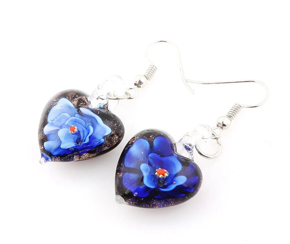 QianBei Promot Women Handmade Murano Lampwork Glass Mixed Color Black Snacks Charms Beauty Earring Hot