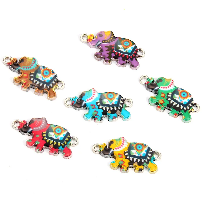 10pcs Enamel Elephant Bracelet Connectors Alloy Charms Jewelry Making Handmade Findings Craft Mix Colors 2.6*1.4cm