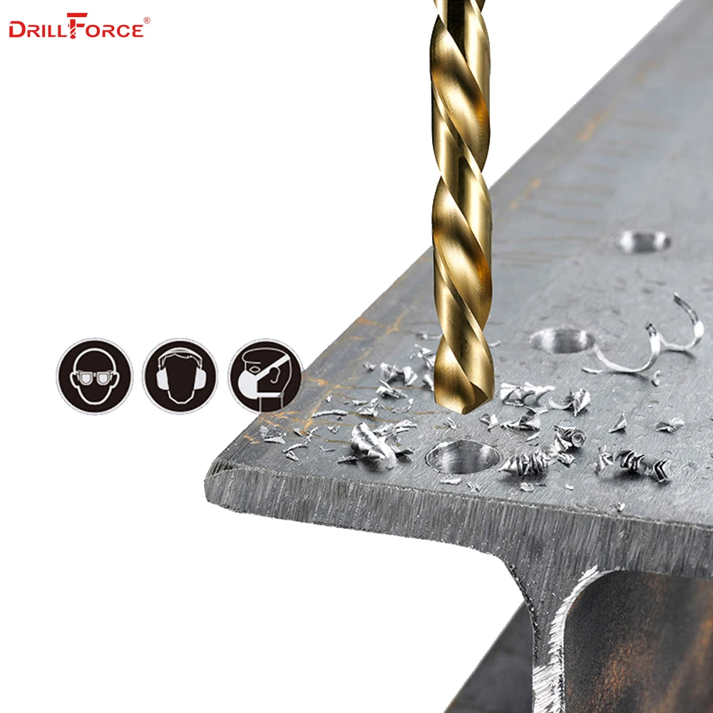 19 шт. сверла DRILLFORCE из быстрорежущей стали M2 с титановым покрытием для металла, деревообработки, набор сверл 1,0 ~ 10 мм, аксессуары для электроинструментов