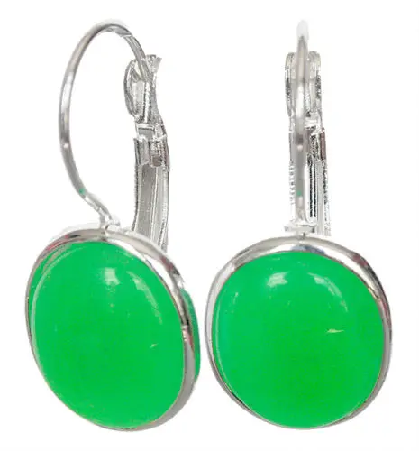 

noble lady's handmade 925 Silver green Natural jade Leverback Earrings 1 1/10"