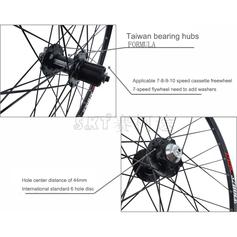 MEIJUN Mtb Rear Wheel 29 27.5 26 Cassette HG Flywheel Disc Brake 6 Bolts 44mm 32 Holes Sealed Bearing Mountain Bicycle Wheelset