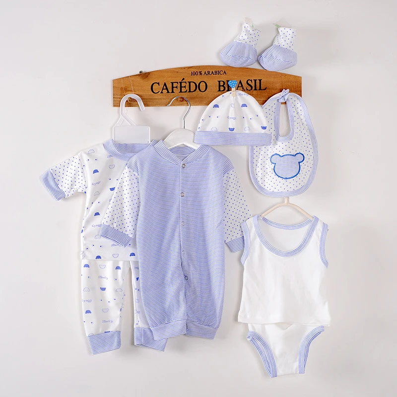 8Piece Spring Summer Newborn Baby Girls Boys Clothes Casual Cotton Stripe Rompers+T-shirt+Pants+Hat Infant Clothing Set BC1002