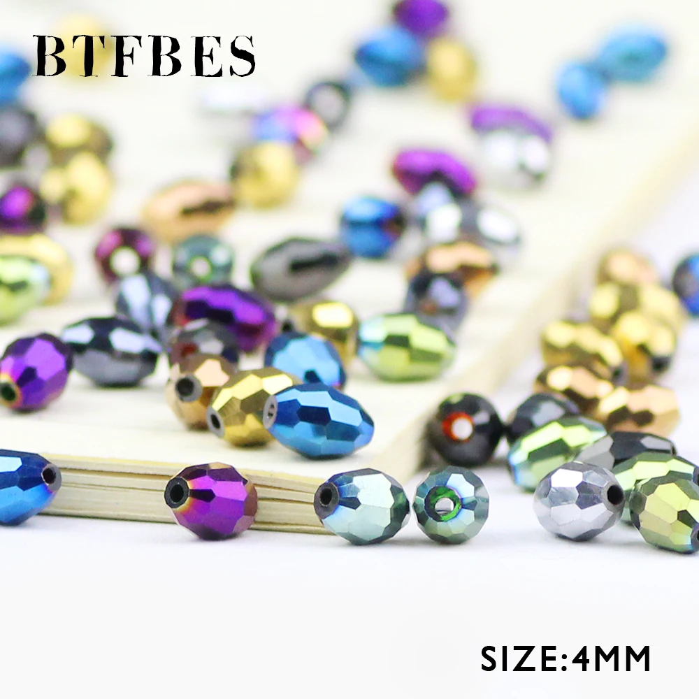 BTFBES Rice Grains Austrian Crystal Beads 4*6mm 100pcs Plated Color Glass Beads Loose Spacer Round Beads For Jewelry Making DIY