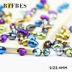 BTFBES Rice Grains Austrian Crystal Beads 4*6mm 100pcs Plated Color Glass Beads Loose Spacer Round Beads For Jewelry Making DIY